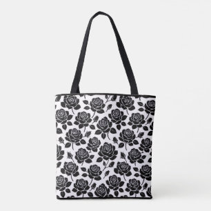 Bolsa tote estampa floral rosa preta