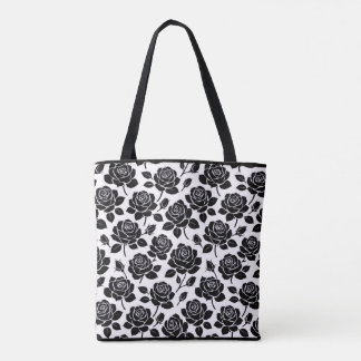 Bolsa tote estampa floral rosa preta