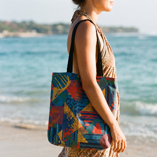 Bolsa Tote Estampa Geométrica Bauhaus Tropical Vibrante de Fo