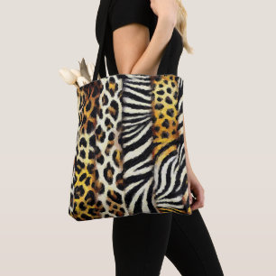 Bolsa Tote Estampa Mista de Animal Selvagem Pintada Abstrata