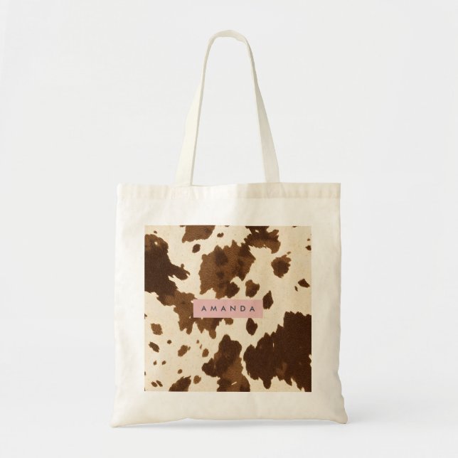 Bolsa Tote Estampa Personalizada de Couro Marrom Rústico de V (Frente)