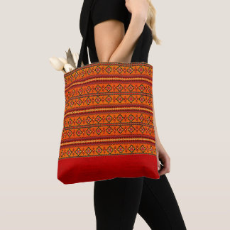 Bolsa Tote Estampa Tribal Laranja Mexicana Azteca da Moda