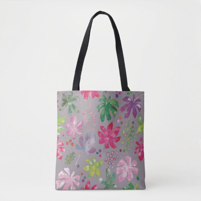 Bolsa Tote Estampada com Explosão Floral Lilás Cin (Frente)