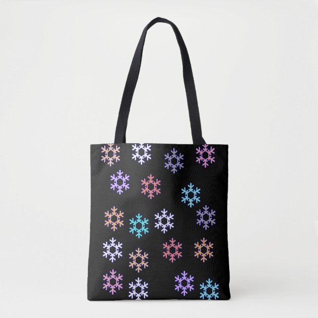 Bolsa Tote Estampada com Flocos de Neve Funky (Frente)