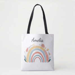 Bolsa tote estampada com floral boho arco-íris