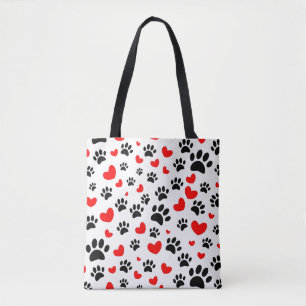 Bolsa Tote Estampas De Cães Aleatórias E Corações Vermelhos