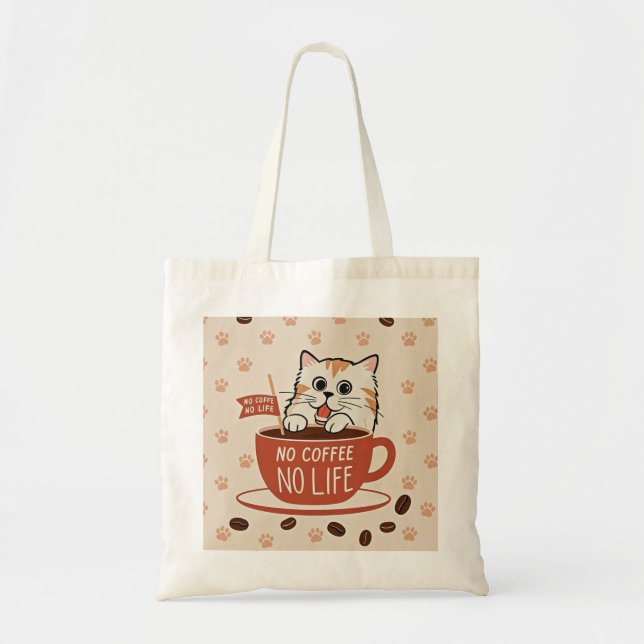 Bolsa Tote Estampas pequenas de pata de gato e Poster de café (Frente)