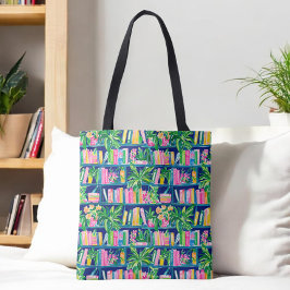 Bolsa Tote =Estante Naval Préppy / Livros e Plantas Verdes