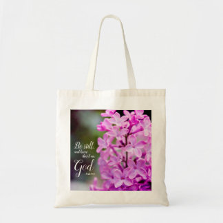 Bolsa Tote Estar Psalm 46:10 Flores Lilases Roxas