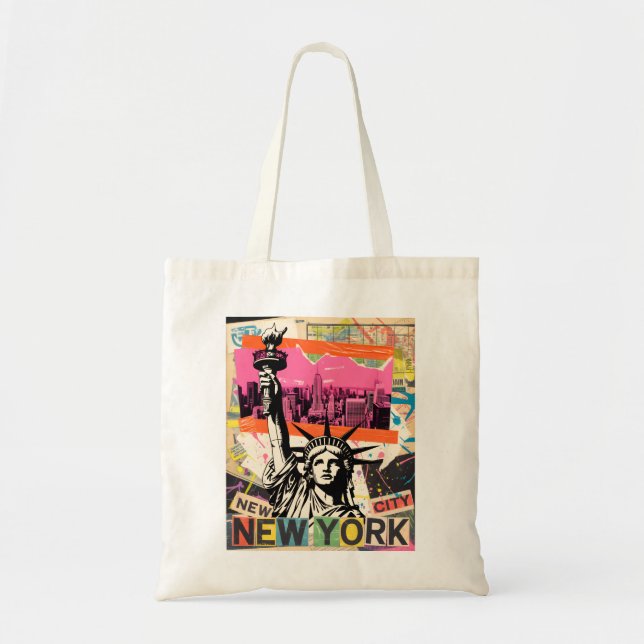 Bolsa Tote Estátua da Liberdade em Colagem Retro Punk de Nova (Frente)
