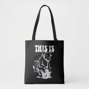 Bolsa Tote Este Touro Está Sentado Em Uma Privada Engraçado W