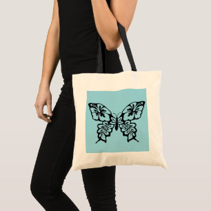 Bolsa Tote Estêncil de Borboleta em Azul