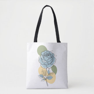 Bolsa Tote Estética Botânica Moderna - Arte Linear de Rosa Az