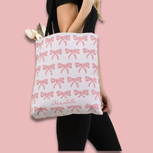 Bolsa Tote Estética Coquette Rosa Bege Arco & primeiro nome