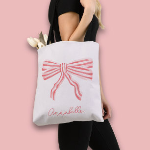 Bolsa Tote Estética Coquette Rosa Bege e Arco & primeiro nome