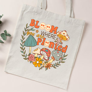 Bolsa Tote Estética cottagecore de cogumelo Floresça onde voc