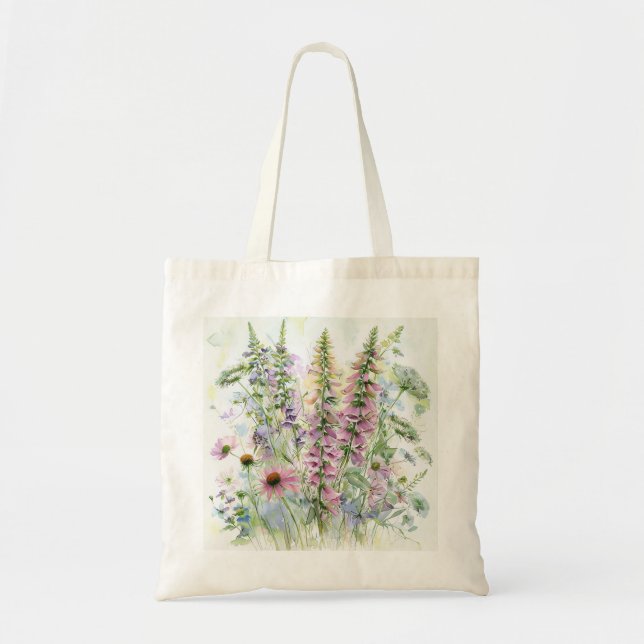 Bolsa Tote Estética de Jardim de Polinizadores com Flores Sil (Frente)