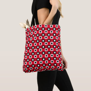Bolsa Tote Estética do tabuleiro vermelho preto e branco da v