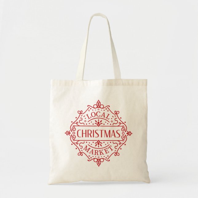 Bolsa Tote Estética vermelha do mercado de Natal local (Frente)