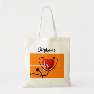 Bolsa Tote Estetoscópio, coração e enfermeira de EKG