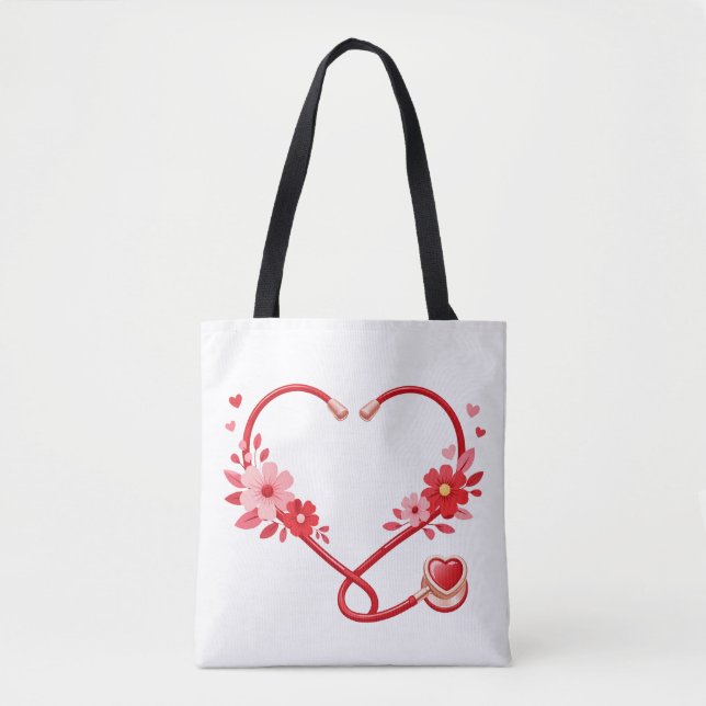 Bolsa Tote Estetoscópio de Enfermeira Floral (Frente)