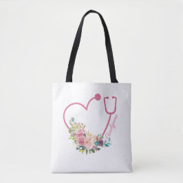 Bolsa Tote Estetoscópio Floral Cor-de-Rosa