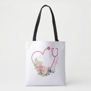 Bolsa Tote Estetoscópio Floral Cor-de-Rosa