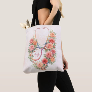 Bolsa Tote Estetoscópio Rosa Floral Personalizado
