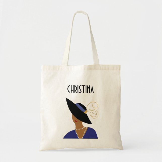 Bolsa Tote Estilo Art Deco 1930 Mulher do Chapéu Negro (Frente)