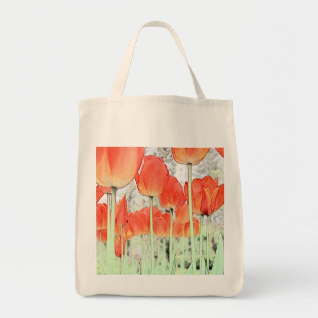 Bolsa Tote estilo artístico de flores de tulipa vermelha. jar (Frente)