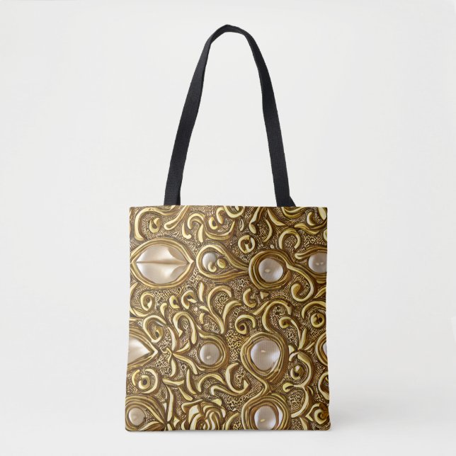 Bolsa Tote Estilo Barroco Padrão Dourado Queimado (Frente)