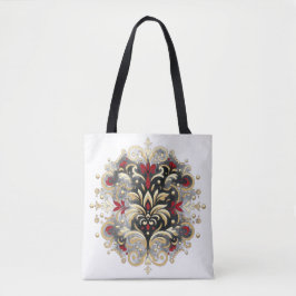 Bolsa Tote Estilo Damasco em Vermelho, Dourado e Preto