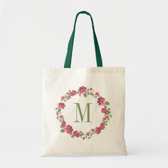 Bolsa Tote Estilo de Algodão Rosas Rosa Flóridas Vermelhos Mo (Frente)