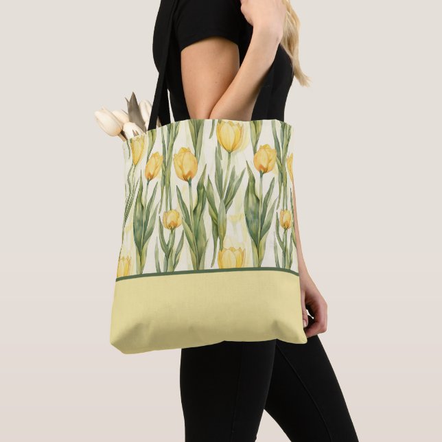 Bolsa Tote Estilo de Aquarela Tulipas Amarelas, Bloco de Core (Close Up)