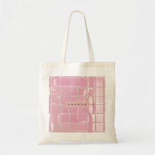 Bolsa Tote Estilo de Azulejo de Vidro Rosa Personalizado