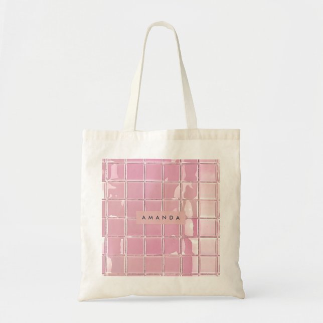 Bolsa Tote Estilo de Azulejo de Vidro Rosa Personalizado (Frente)
