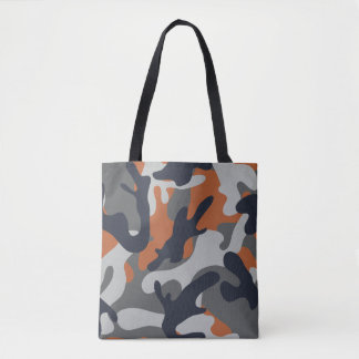 Bolsa Tote Estilo de Camuflagem Laranja, Preto e Cinza