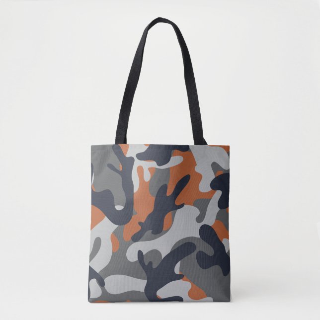 Bolsa Tote Estilo de Camuflagem Laranja, Preto e Cinza (Frente)