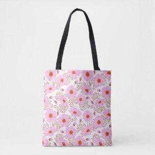 Bolsa Tote Estilo de colheita da flor da margarida rosa sem c