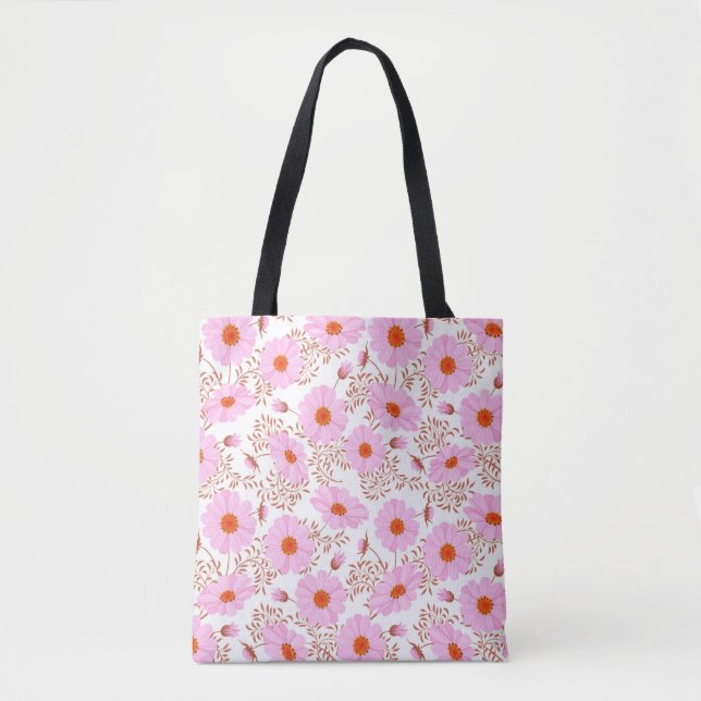 Bolsa Tote Estilo de colheita da flor da margarida rosa sem c (Frente)