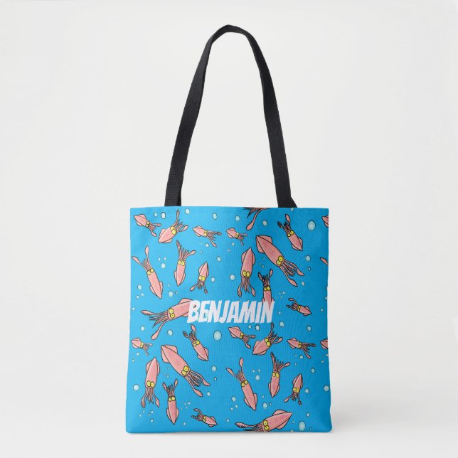 Bolsa Tote Estilo de desenho animado de lula rosa e engraçado (Frente)