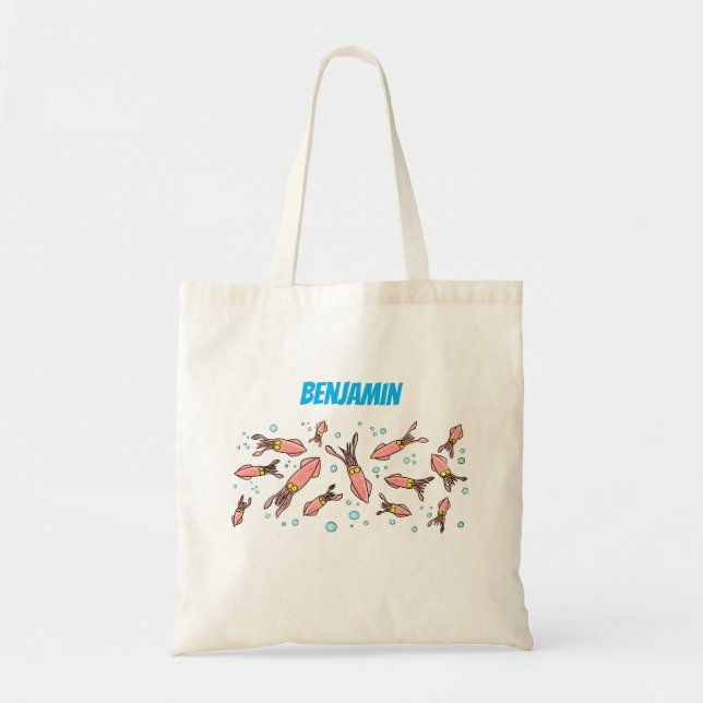 Bolsa Tote Estilo de desenho animado de lula rosa e engraçado (Frente)