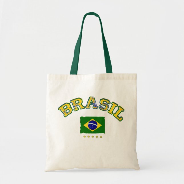 Bolsa Tote Estilo de futebol com bandeira do Brasil (Frente)