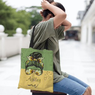 Bolsa Tote Estilo de girassol Nome personalizado