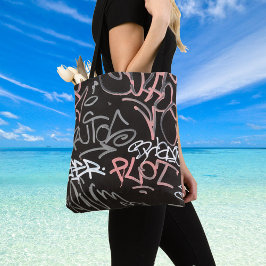 Bolsa Tote Estilo de Grafite Urbano Rosa, Cinza e Preto