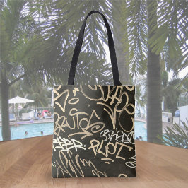 Bolsa Tote Estilo de Grafite Urbano Sepia e Preto - Saco