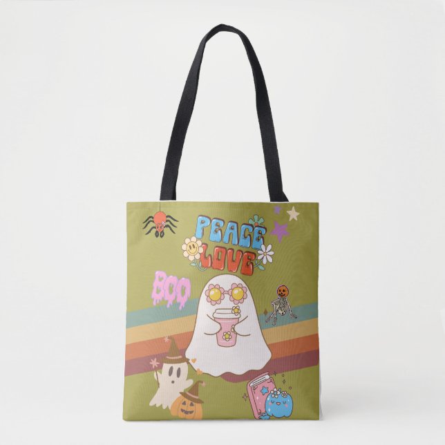 Bolsa Tote Estilo de Groovy Fantasma Bonito, amarelo-esverdea (Frente)