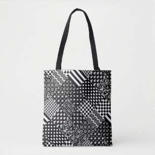 Bolsa Tote Estilo de Padrão Misto Preto Minimalista