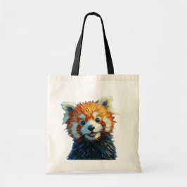 Bolsa Tote Estilo de Pintura de Óleo de Saco de Panda Vermelh