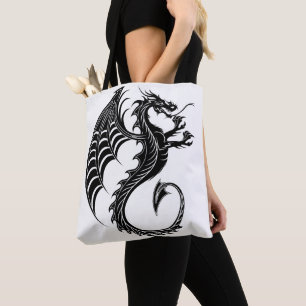 Bolsa Tote Estilo de Tatuagem em Forma Preta do Dragão